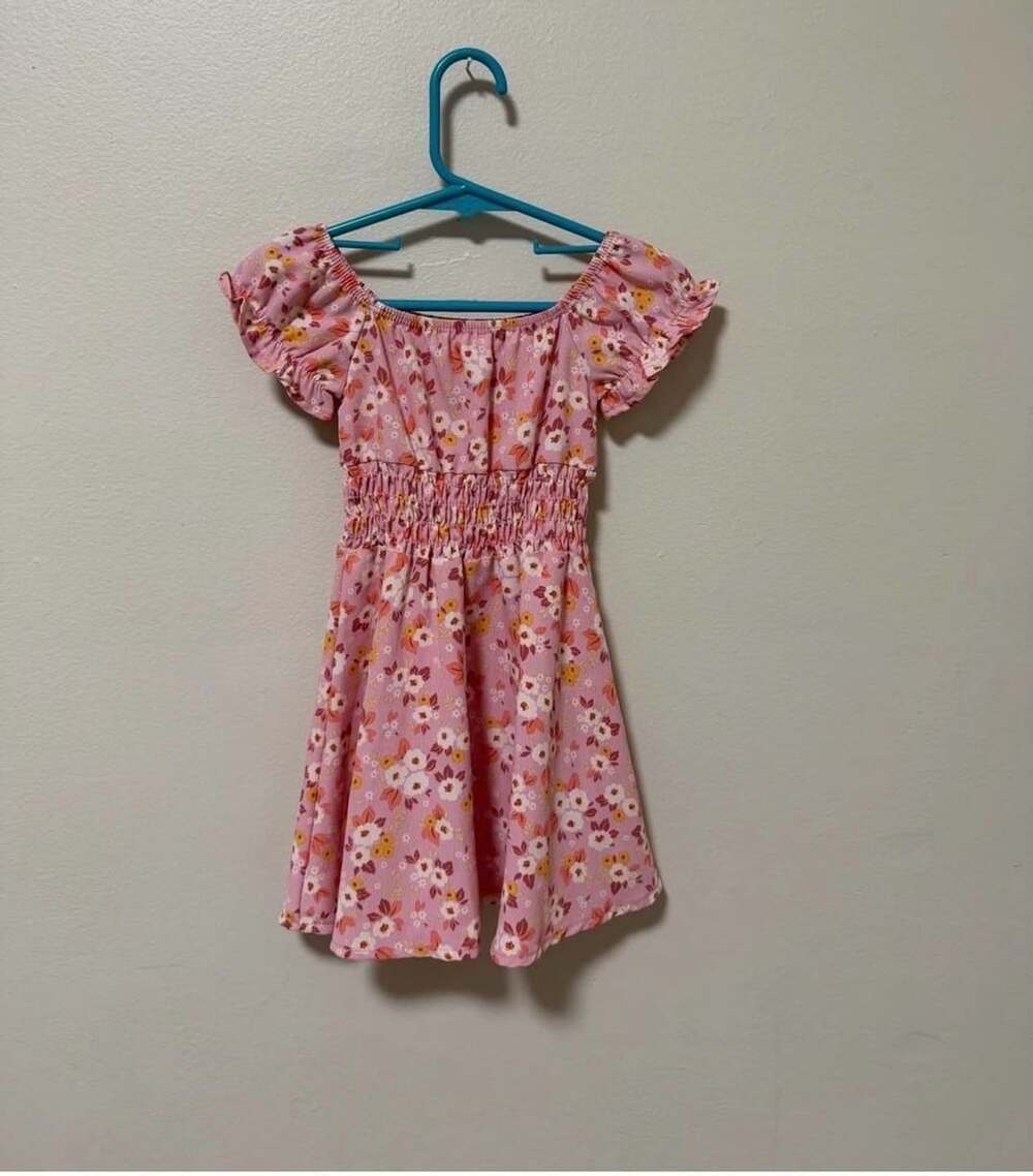 Little Mia Bella Pink Floral Off-Shoulder Smocked Ruffle Dress